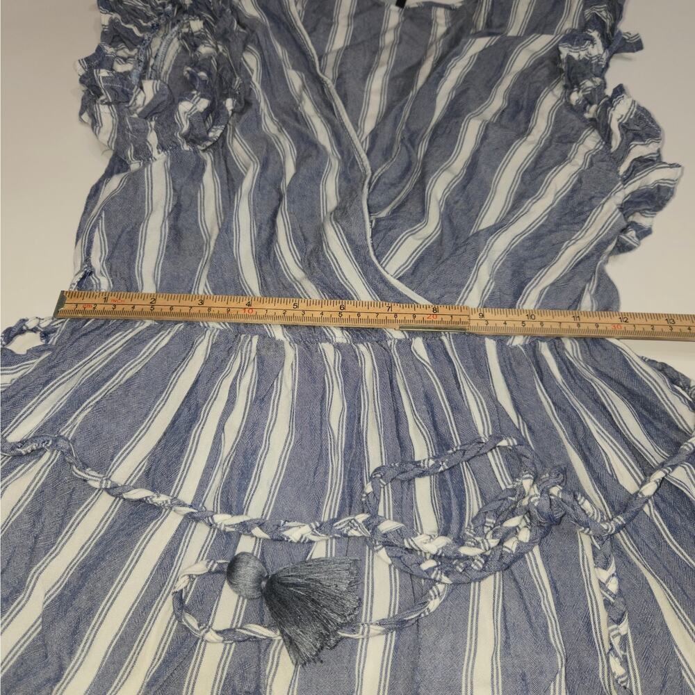 Angie Women Medium Top Blue Striped Surplice Ruffle Sleeve Boho Hippie Festival - Picture 8 of 12